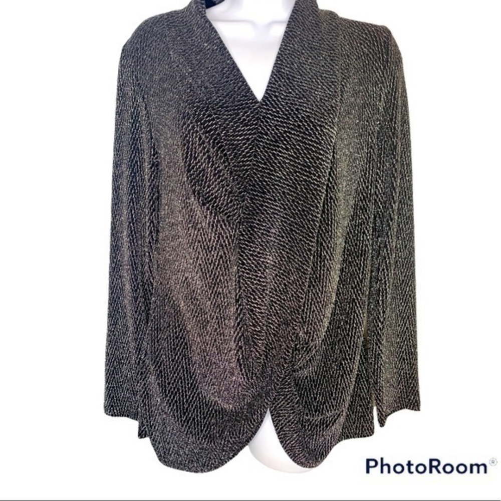 CHAUS black and silver metallic cross front top - Picture 2 of 7